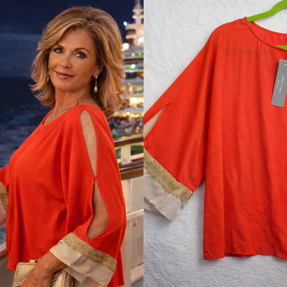 Womens Coral Top Dolman Sleeve Oversized Cruise Luxury Boho Chic Statement XL